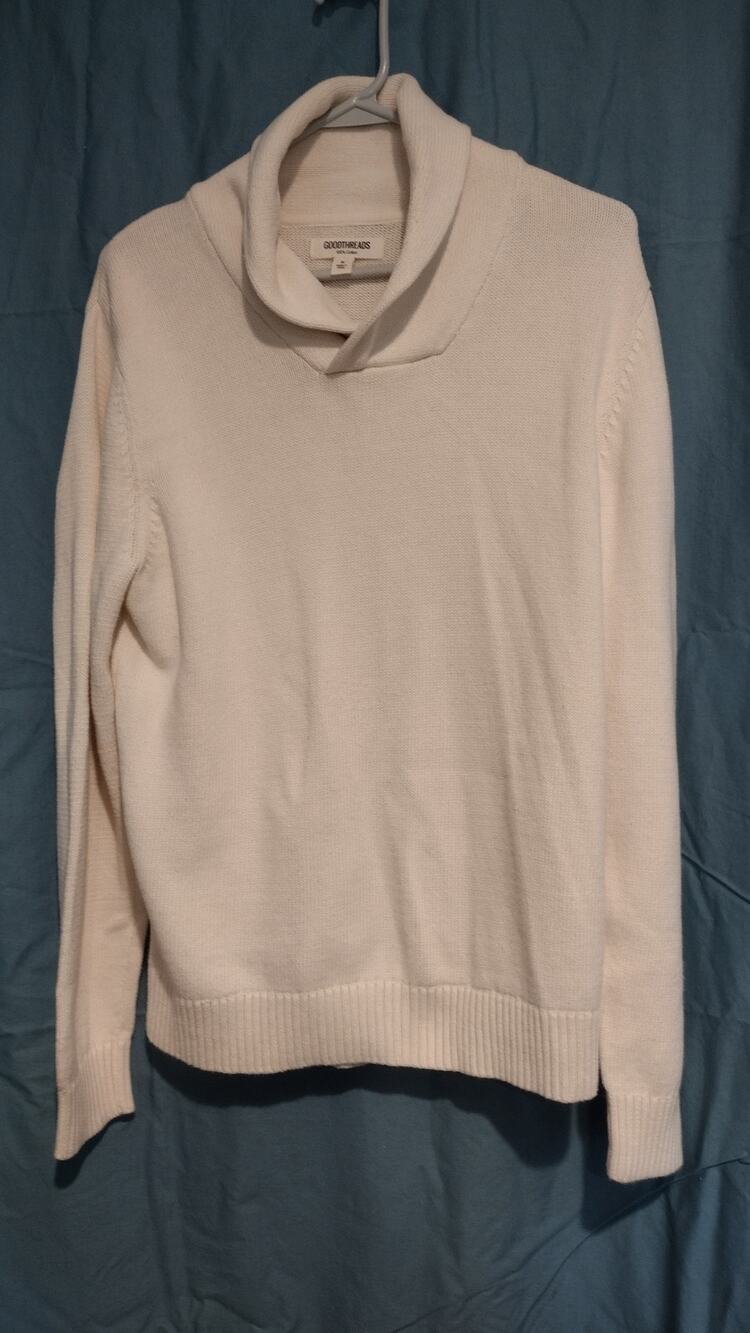 Goodthreads Men's Medium Cotton Sweater Cream Cowl-Neck Casual